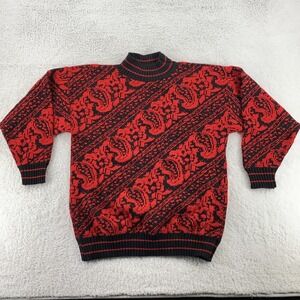 Vintage Rose Sweater Small Paisley‎ Thick Ribbed Mock Neck Knit Pullover USA 80s